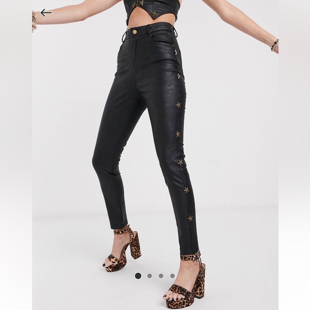 Jagger & Stone faux leather high waist pants with star studs in size US 4